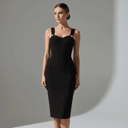 NORVANE Riviera Bandage Dress worn by a model on a gray background